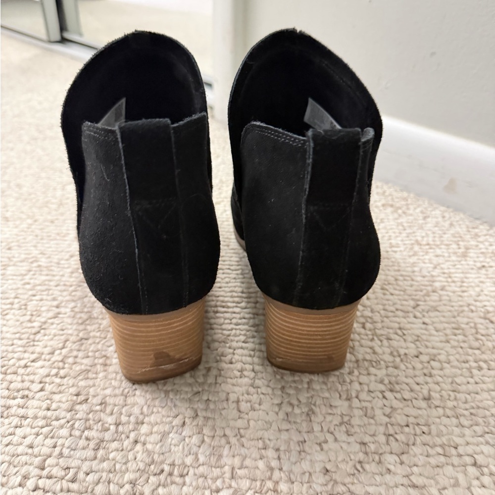 Tom’s Black Suede Ankle Booties with Wood Wedge Heel - Picture 6 of 6